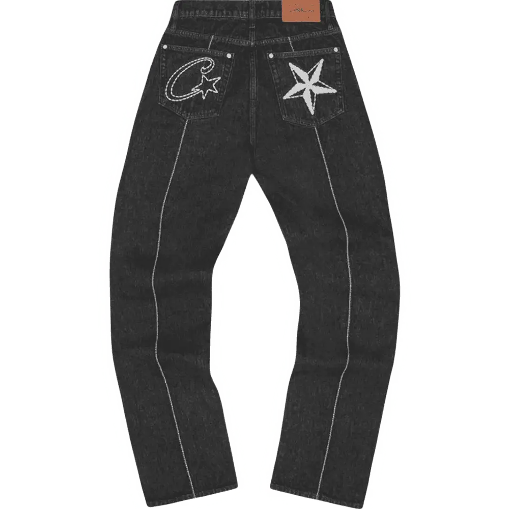 Corteiz C-Star Stitch-Down Jeans Black
