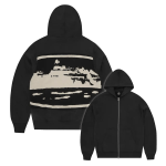 Corteiz Island Mixed Panel Zip Hoodie Black