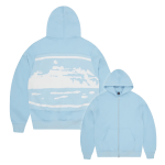 Corteiz Island Mixed Panel Zip Hoodie Baby Blue