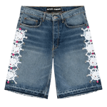 Sp5der Web Stone Denim Shorts Light Blue Wash