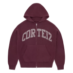 Corteiz 3M College Knit Zip Hoodie Wine
