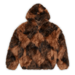 Corteiz Diamond Hooded Fur Jacket Brown
